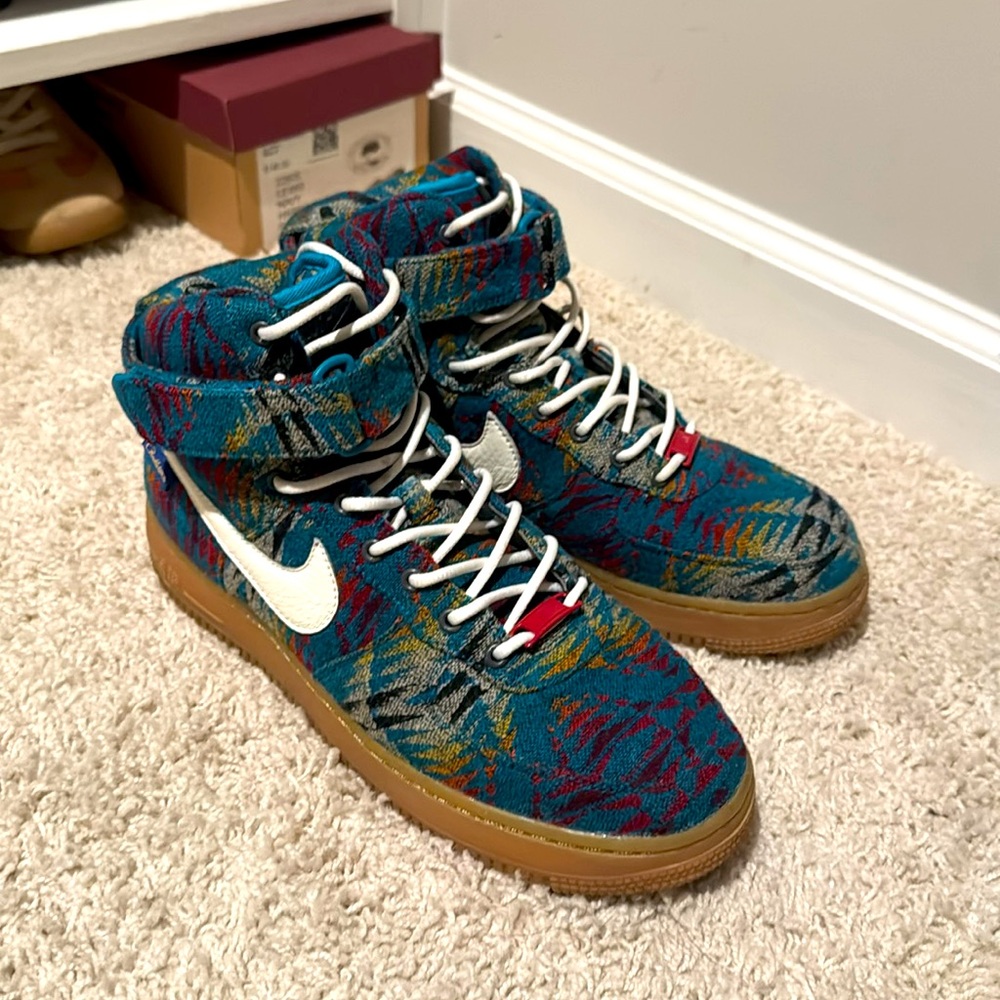 Nike x Pendleton x Nike ID wool Air Force 1 High-Top Sneakers 8.5